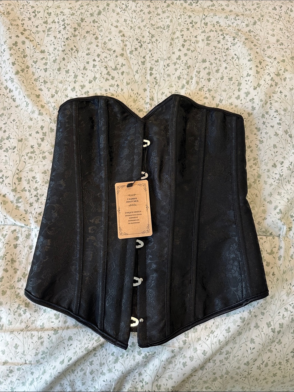 SHEIN Black Satin Jacquard Overbust Corset